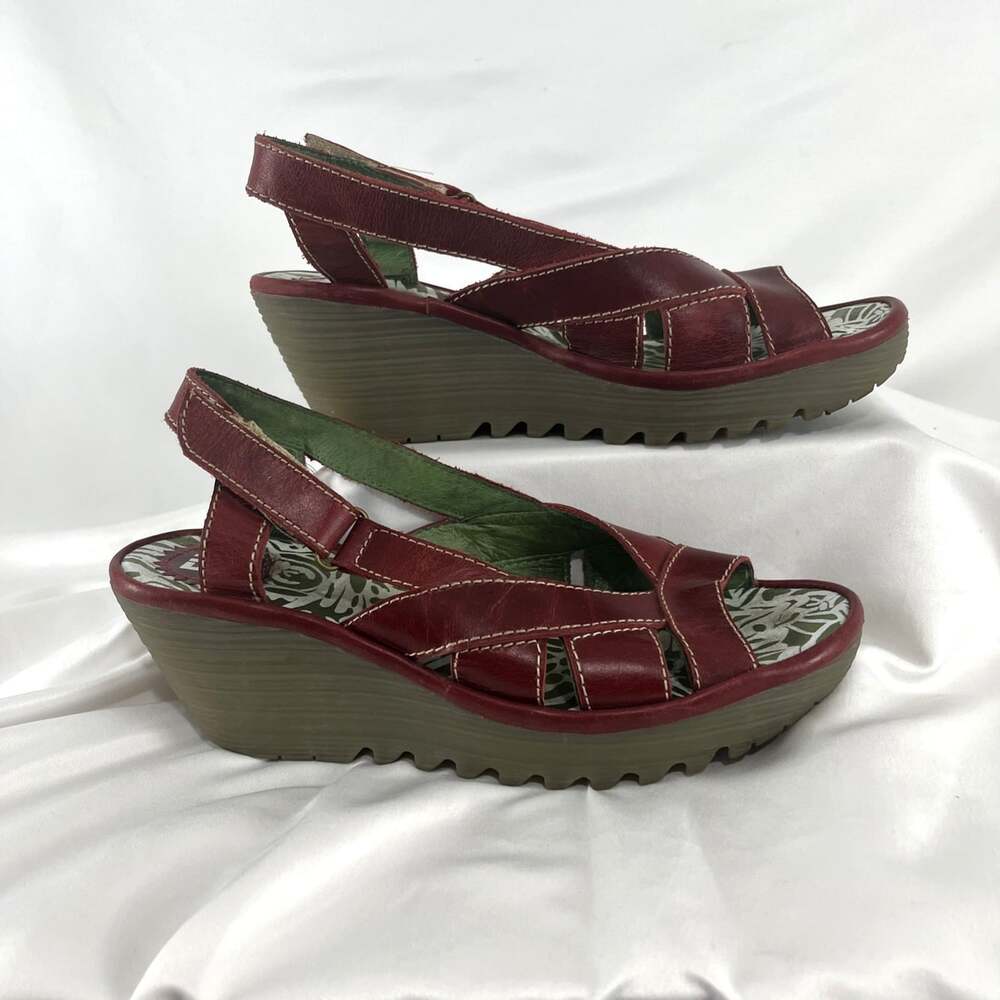 Fly London Red Peep Toe Wedge Sandals Women’s Size EU 39